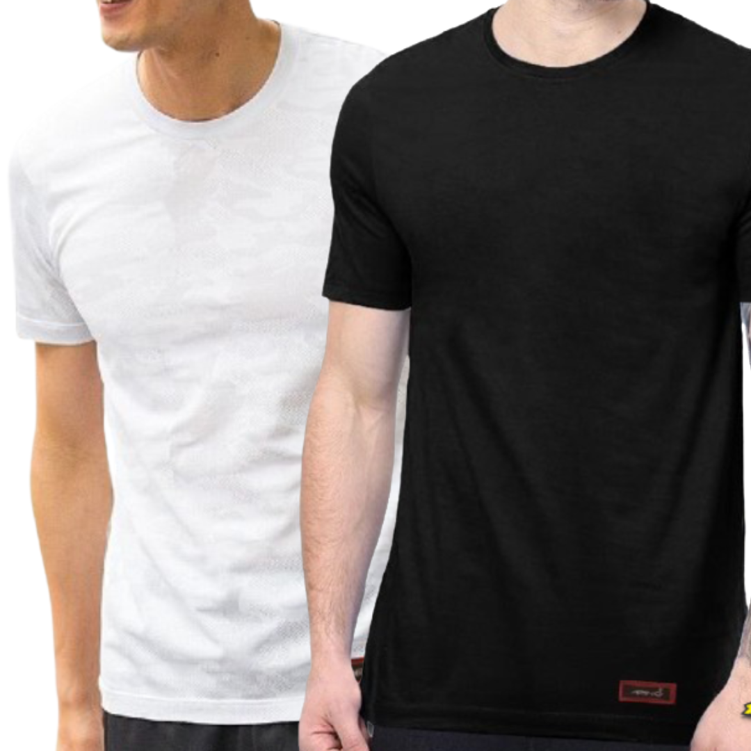 Pack of 2 Men's Round Neck Cotton T-Shirt (White & Black)