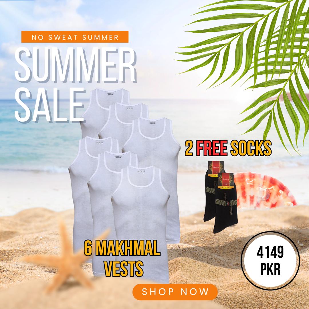SUMMER OFFER 1: Pack of 6 Men's See-Through Vest Sleeveless (Makhmal)