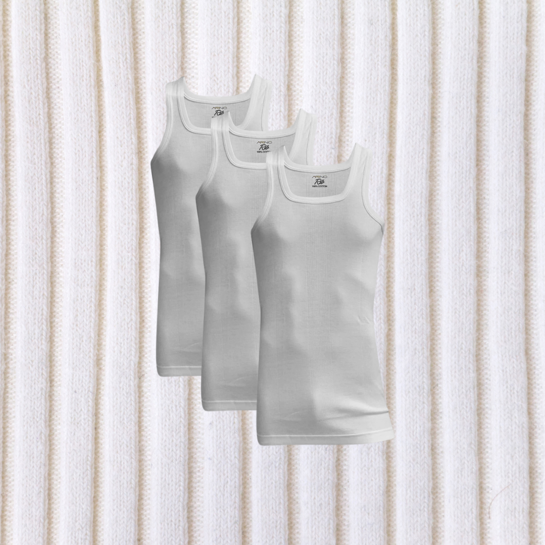 Pack of 3 Men's Ribbed Vest Sleeveless (White) CD-60