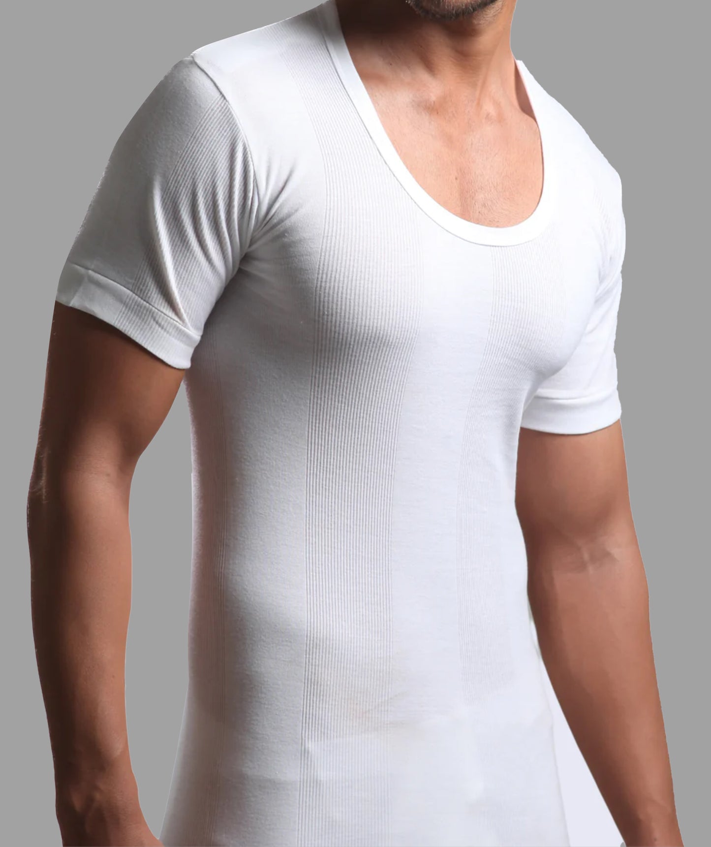Pack of 3 Men's Ribbed Vest Half Sleeves (White) CD-60