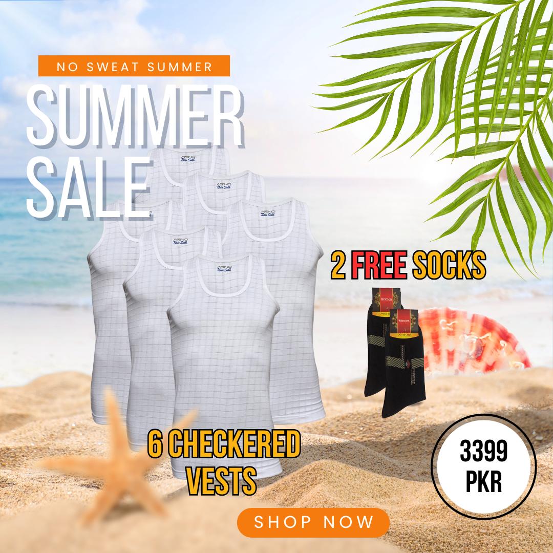 SUMMER OFFER 3: Pack of 6 Men's Checkered Vest Sleeveless (Nain Sukh D-2)