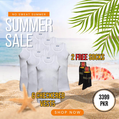 SUMMER OFFER 3: Pack of 6 Men's Checkered Vest Sleeveless (Nain Sukh D-2)