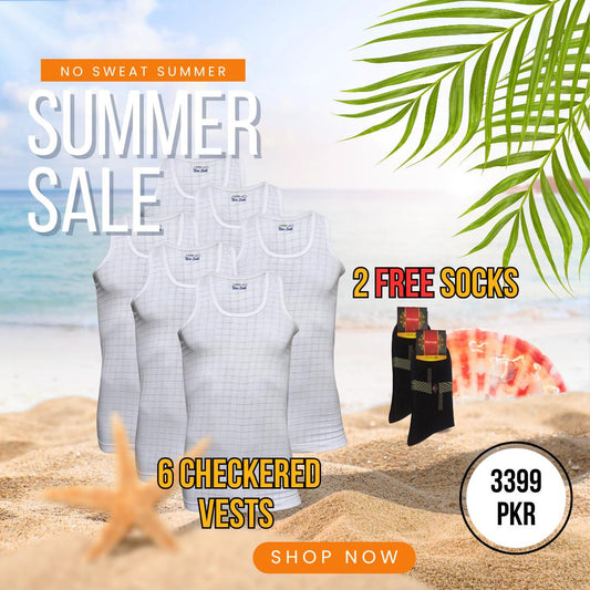 SUMMER OFFER 3: Pack of 6 Men's Checkered Vest Sleeveless (Nain Sukh D-2)