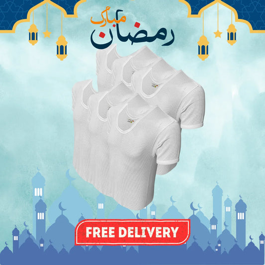 RAMZAN OFFER 14: Pack of 6 Men's Net Fabric Vest Half Sleeves (Jali)