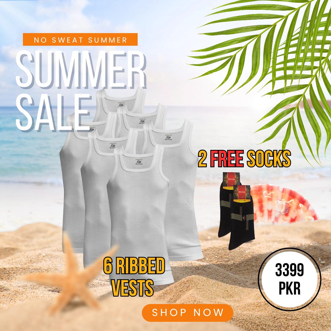 SUMMER OFFER 4: Pack of 6 Men's Ribbed Vest Sleeveless (White) CD-60