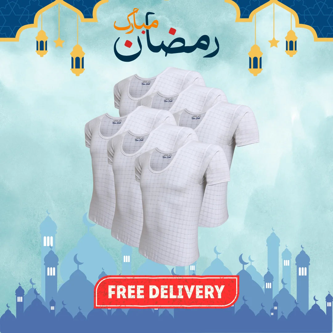 RAMZAN OFFER 13: Pack of 6 Men's Checkered Vest Half Sleeves (Nain Sukh D-2)