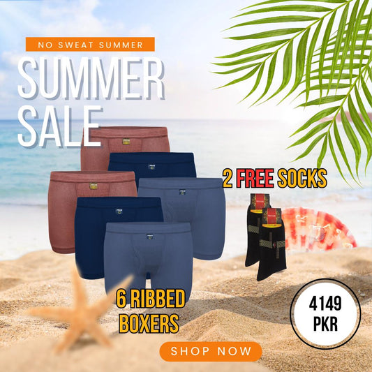 SUMMER OFFER 6: Pack of 6 Men's Ribbed Boxer Shorts (Multi-Color) CD-60