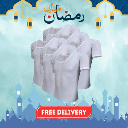 RAMZAN OFFER 15: Pack of 6 Men's Ribbed Vest Half Sleeves (PV-90)