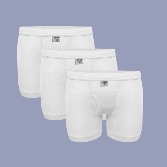 Pack of 3 Men's Ribbed Boxer Shorts (White) CD-60