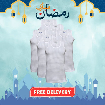 RAMZAN OFFER 3: Pack of 6 Men's Checkered Vest Sleeveless (Nain Sukh D-2)