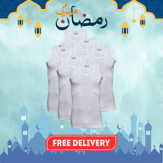 RAMZAN OFFER 3: Pack of 6 Men's Checkered Vest Sleeveless (Nain Sukh D-2)
