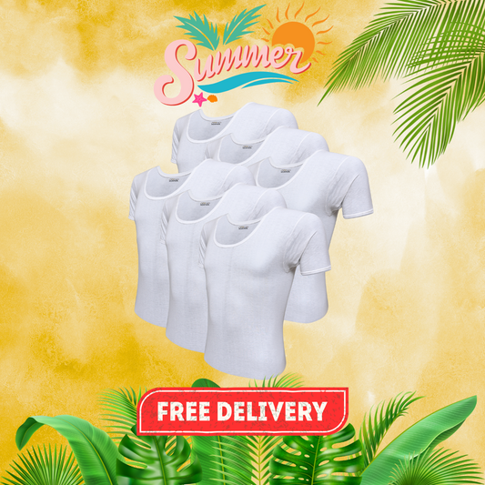 SUMMER OFFER 10: Pack of 6 Men's See-Through Vest Half Sleeves (Makhmal)