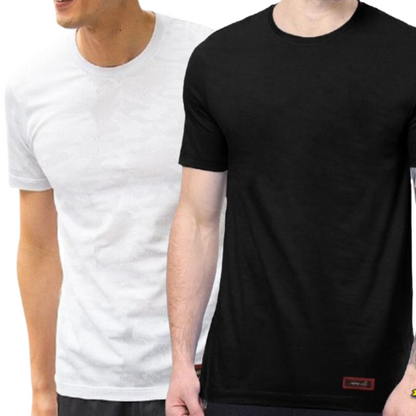 Pack of 2 Men's Round Neck Cotton T-Shirt (White & Black)