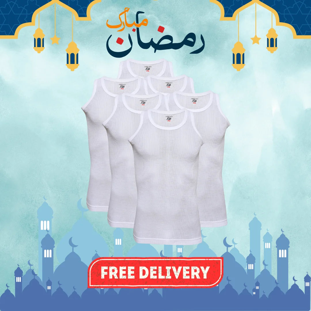 RAMZAN OFFER 9: Pack of 6 Men's Ribbed Vest Sleeveless (PV-90)