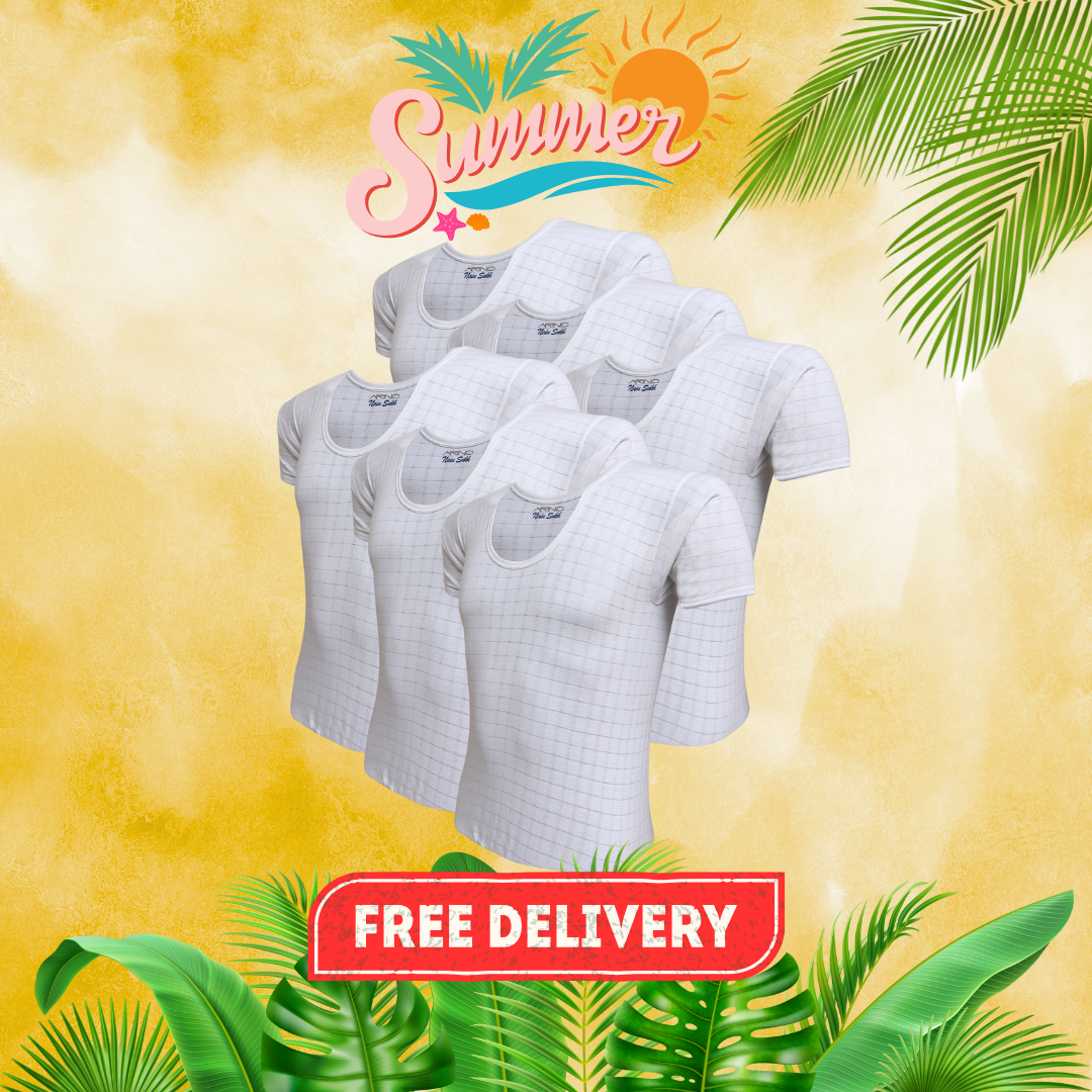 SUMMER OFFER 13: Pack of 6 Men's Checkered Vest Half Sleeves (Nain Sukh D-2)