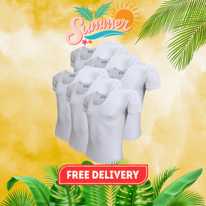 SUMMER OFFER 13: Pack of 6 Men's Checkered Vest Half Sleeves (Nain Sukh D-2)