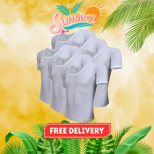 SUMMER OFFER 15: Pack of 6 Men's Ribbed Vest Half Sleeves (PV-90)