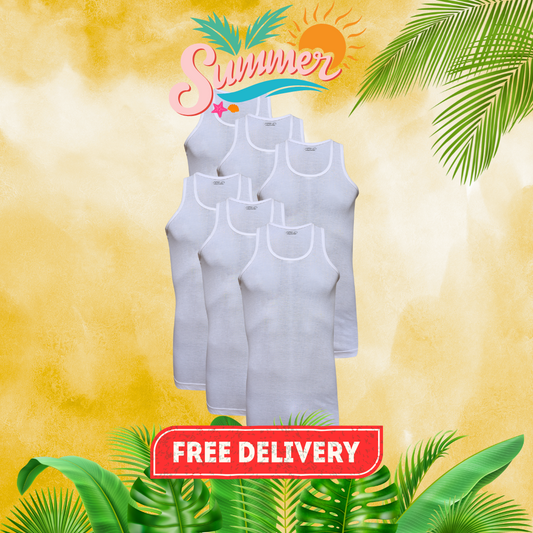 SUMMER OFFER 1: Pack of 6 Men's See-Through Vest Sleeveless (Makhmal)