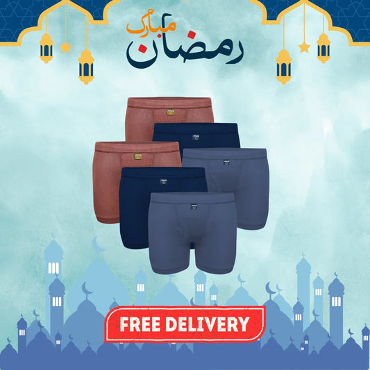 RAMZAN OFFER 6: Pack of 6 Men's Ribbed Boxer Shorts (Multi-Color) CD-60