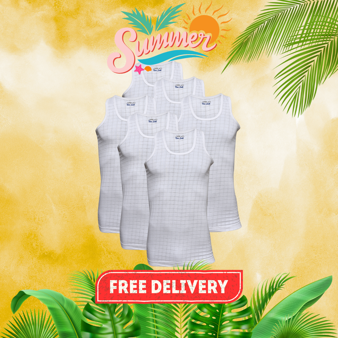SUMMER OFFER 3: Pack of 6 Men's Checkered Vest Sleeveless (Nain Sukh D-2)