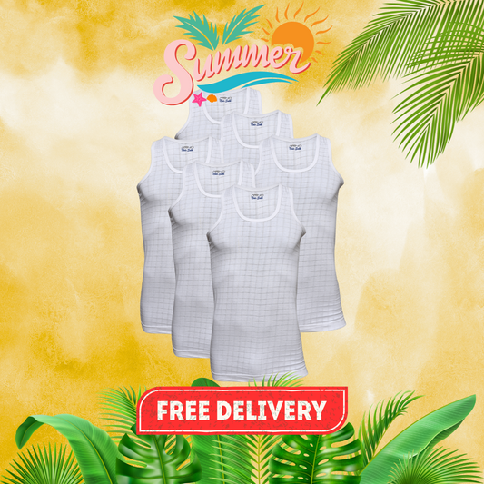 SUMMER OFFER 3: Pack of 6 Men's Checkered Vest Sleeveless (Nain Sukh D-2)