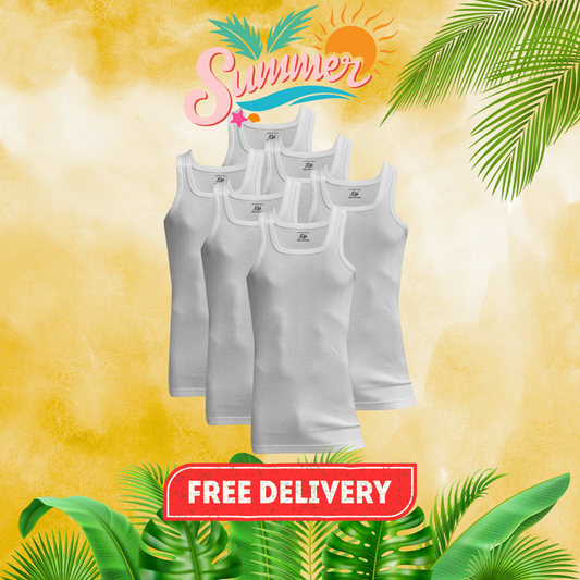SUMMER OFFER 4: Pack of 6 Men's Ribbed Vest Sleeveless (White) CD-60