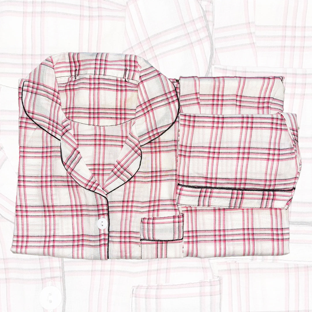 Arino® Ladies Night Suit Pink Check Lines