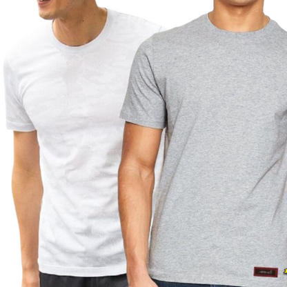 Pack of 2 Men's Round Neck Cotton T-Shirt (White & Light Grey)
