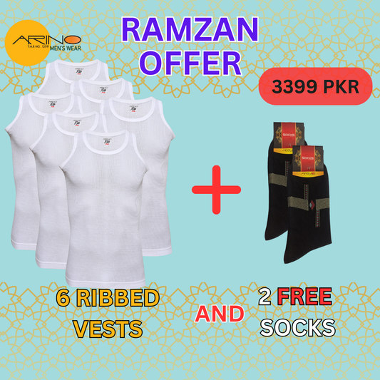 RAMZAN OFFER 4: Pack of 6 Men's Ribbed Vest Sleeveless (PV-90)