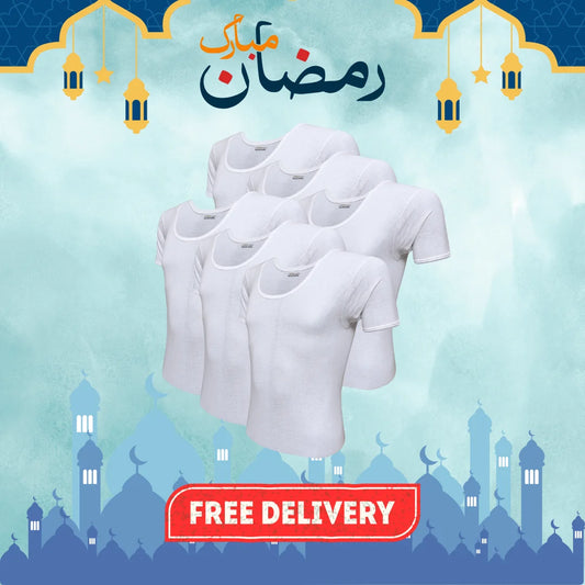 RAMZAN OFFER 10: Pack of 6 Men's See-Through Vest Half Sleeves (Makhmal)