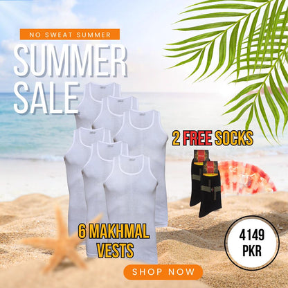 SUMMER OFFER 1: Pack of 6 Men's See-Through Vest Sleeveless (Makhmal)