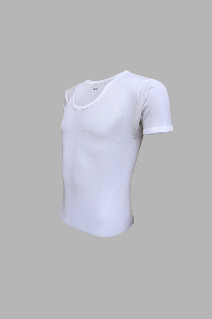 Men's Ribbed Vest Half Sleeves (White) CD-60