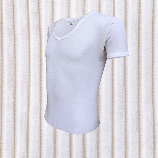 Men's Ribbed Vest Half Sleeves (White) CD-60