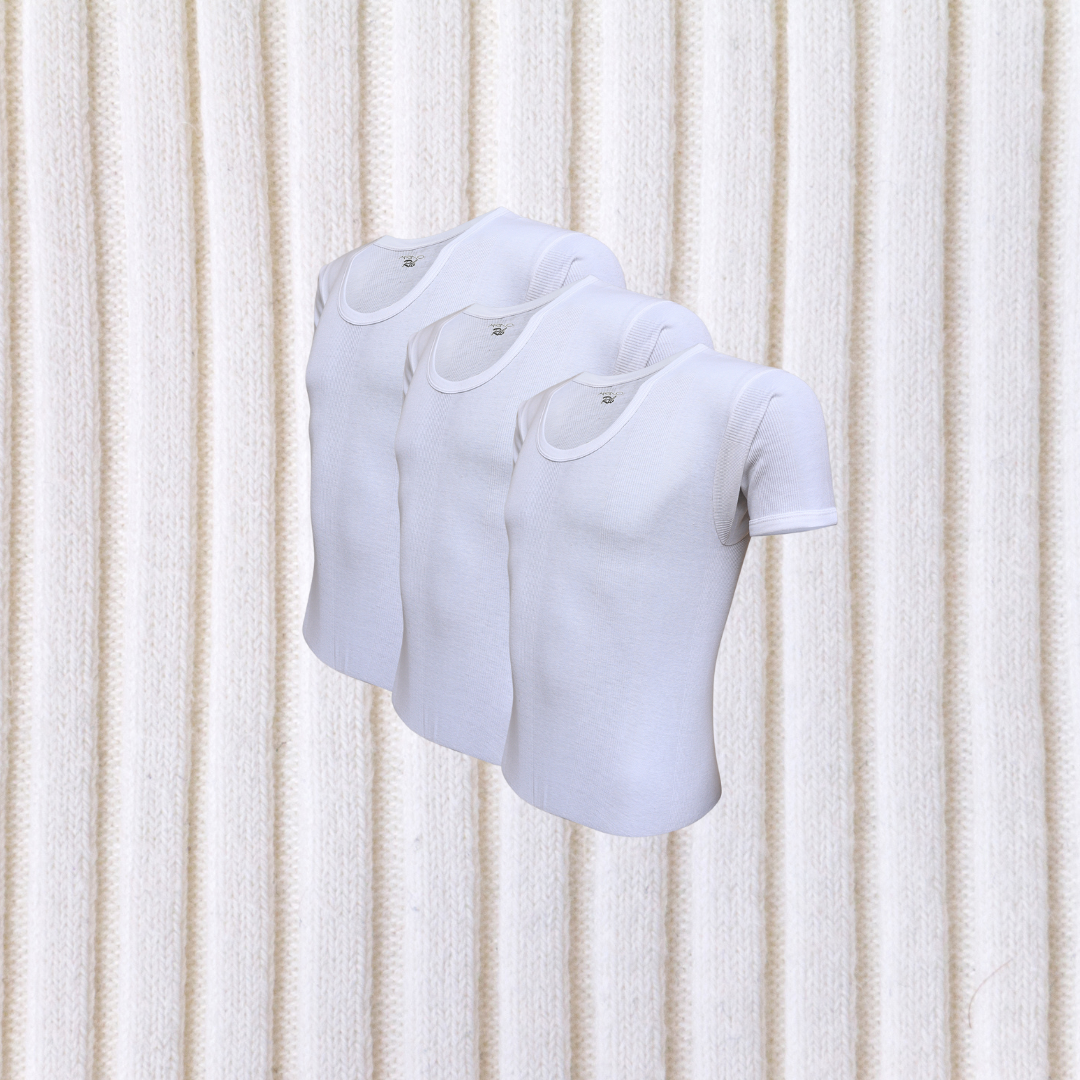 Pack of 3 Men's Ribbed Vest Half Sleeves (White) CD-60