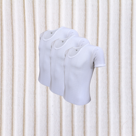 Pack of 3 Men's Ribbed Vest Half Sleeves (White) CD-60
