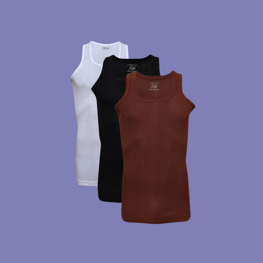 Pack of 3 Men's Ribbed Vest Sleeveless (Multi-Color) CD-60