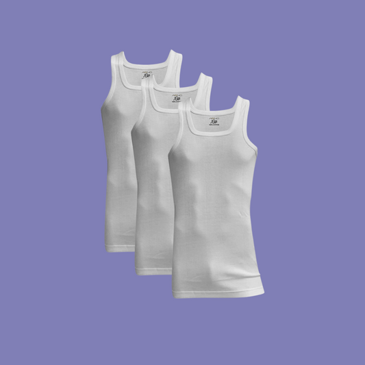 Pack of 3 Men's Ribbed Vest Sleeveless (White) CD-60