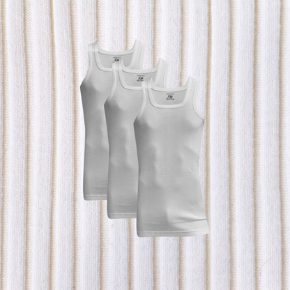 Pack of 3 Men's Ribbed Vest Sleeveless (White) CD-60
