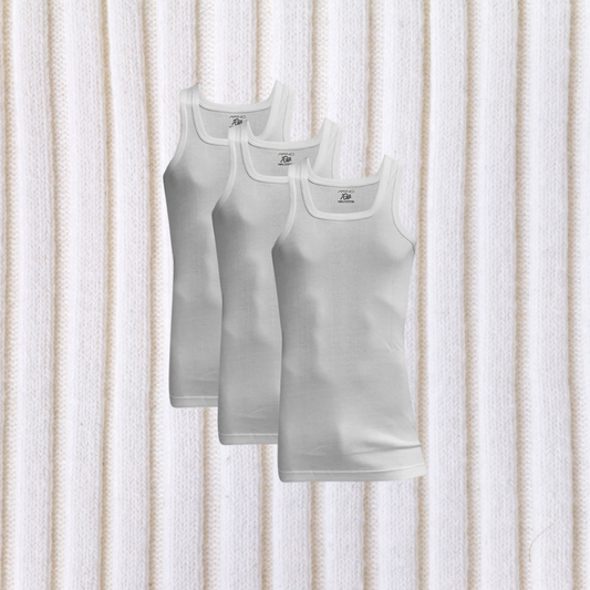 Pack of 3 Men's Ribbed Vest Sleeveless (White) CD-60