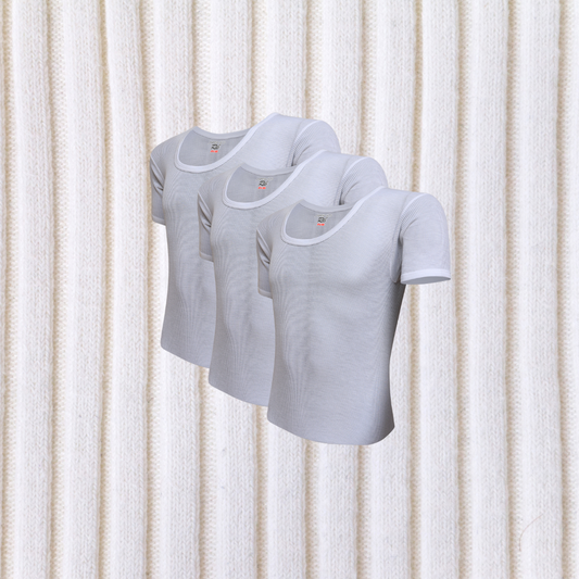 Pack of 3 Men's Ribbed Vest Half Sleeves (PV-90)