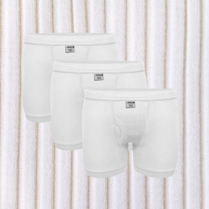 Pack of 3 Men's Ribbed Boxer Shorts (White) CD-60