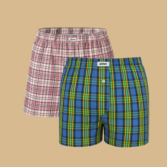 Pack of 2 Men's UB Woven Cotton Boxer Shorts (Red/Blue)