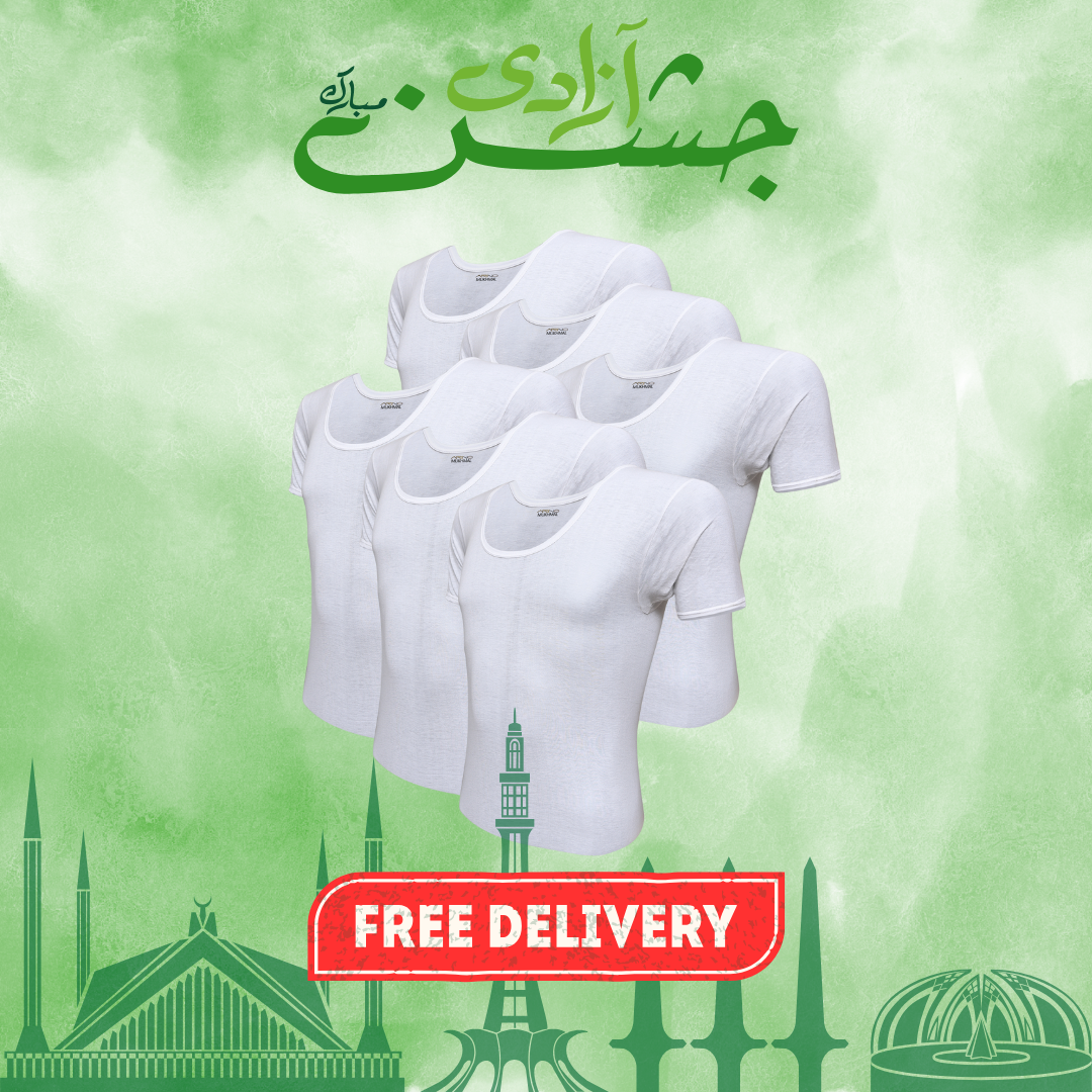 AZAADI OFFER 10: Pack of 6 Men's See-Through Vest Half Sleeves (Makhmal)