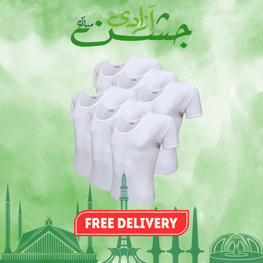 AZAADI OFFER 10: Pack of 6 Men's See-Through Vest Half Sleeves (Makhmal)
