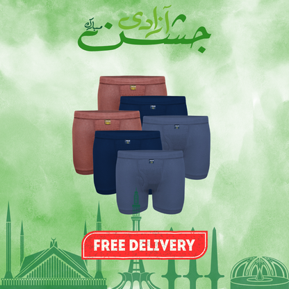 AZAADI OFFER 6: Pack of 6 Men's Ribbed Boxer Shorts (Multi-Color) CD-60
