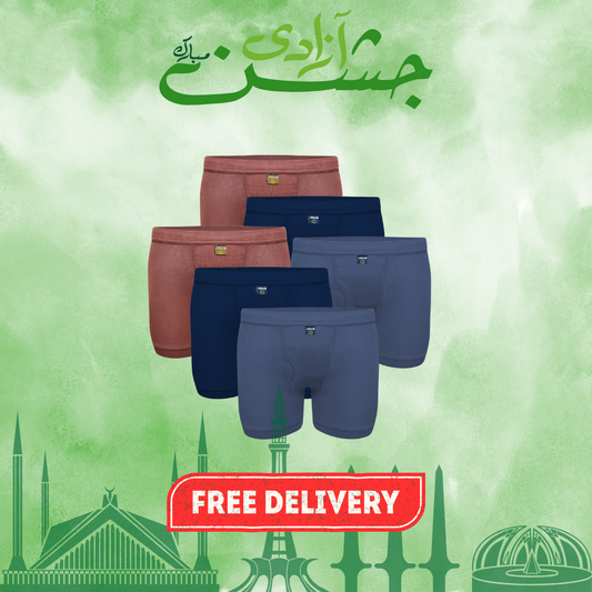 AZAADI OFFER 6: Pack of 6 Men's Ribbed Boxer Shorts (Multi-Color) CD-60