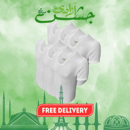 AZAADI OFFER 14: Pack of 6 Men's Net Fabric Vest Half Sleeves (Jali)