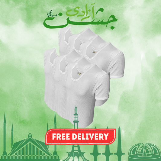 AZAADI OFFER 14: Pack of 6 Men's Net Fabric Vest Half Sleeves (Jali)