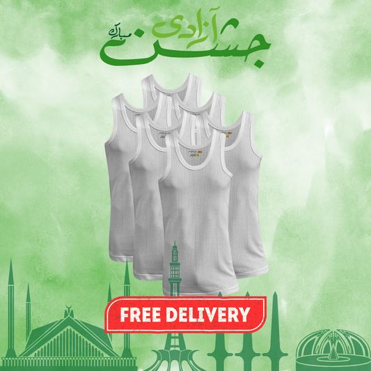 AZAADI OFFER 8: Pack of 6 Men's Net Fabric Vest Sleeveless (Jali)