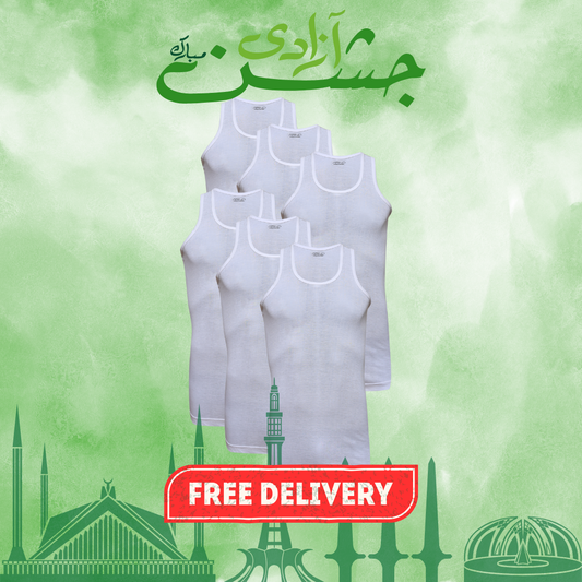 AZAADI OFFER 1: Pack of 6 Men's See-Through Vest Sleeveless (Makhmal)
